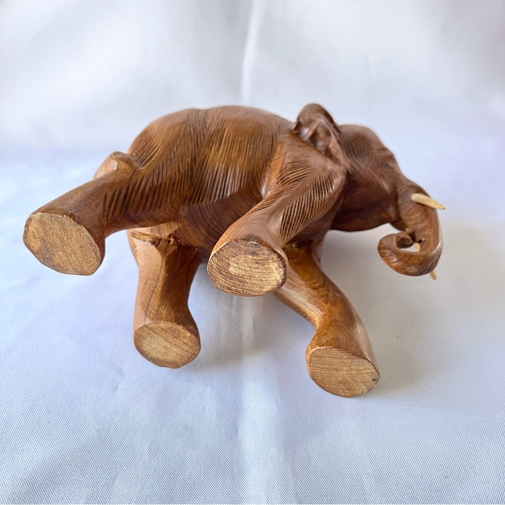 Vintage Hand Carved Wooden Elephant Figurine - Picture 5 of 7